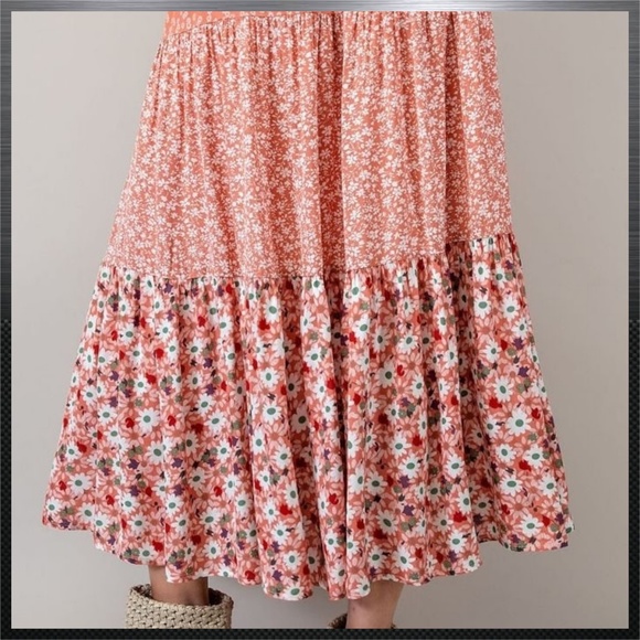 EASEL Mixed Floral Print Midi or Maxi Cottagecore Tiered Prairie Skirt W/Lining - Picture 4 of 16